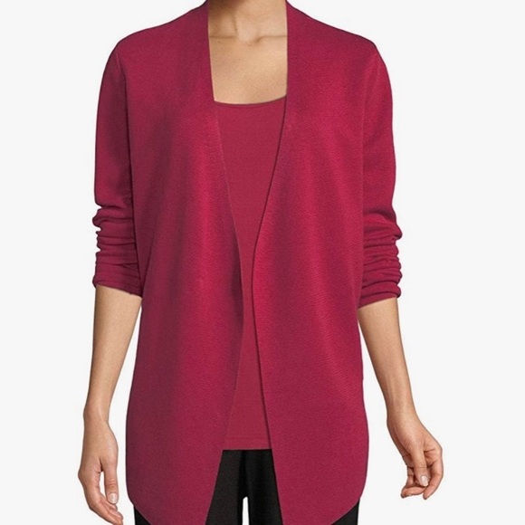Eileen Fisher Tencel Silk Blend Angled Cardigan Radish Size Medium - Picture 14 of 15